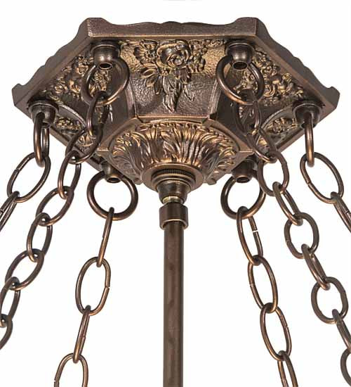Meyda Lighting Peaches 42" 6-Light Mahogany Bronze Inverted Pendant Light With Brown & Beige Shade Glass