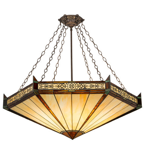 Meyda Lighting Peaches 42" 6-Light Mahogany Bronze Inverted Pendant Light With Brown & Beige Shade Glass