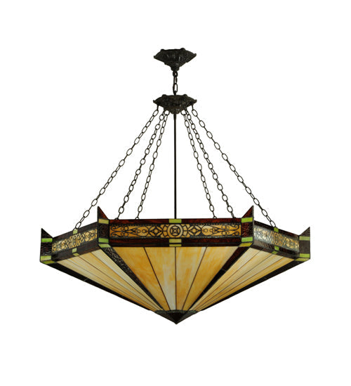 Meyda Lighting Peaches 49" 4-Light Timeless Bronze Ceiling Inverted Pendant Light With Amber & Beige Shade Glass