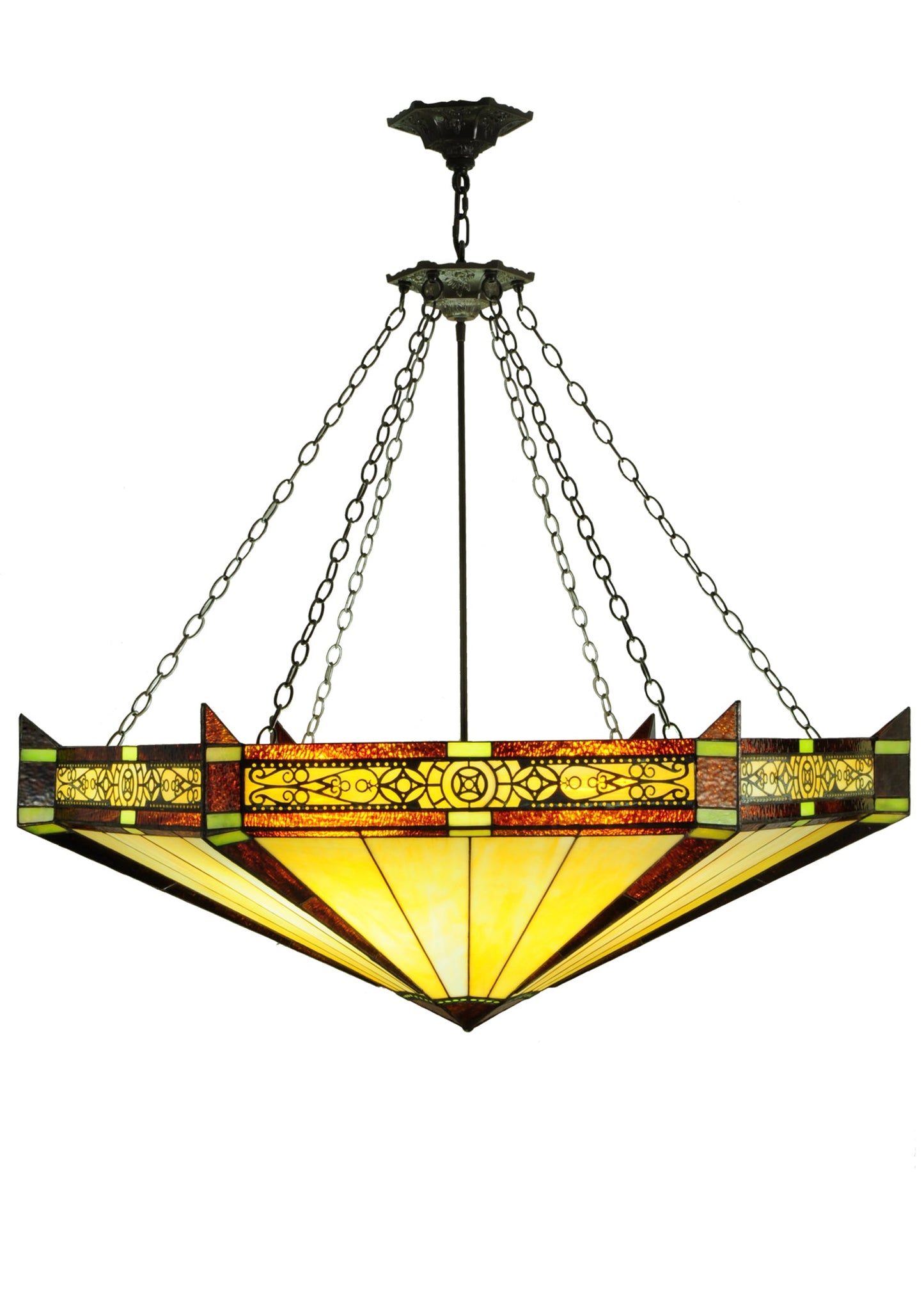 Meyda Lighting Peaches 49" 4-Light Timeless Bronze Ceiling Inverted Pendant Light With Amber & Beige Shade Glass