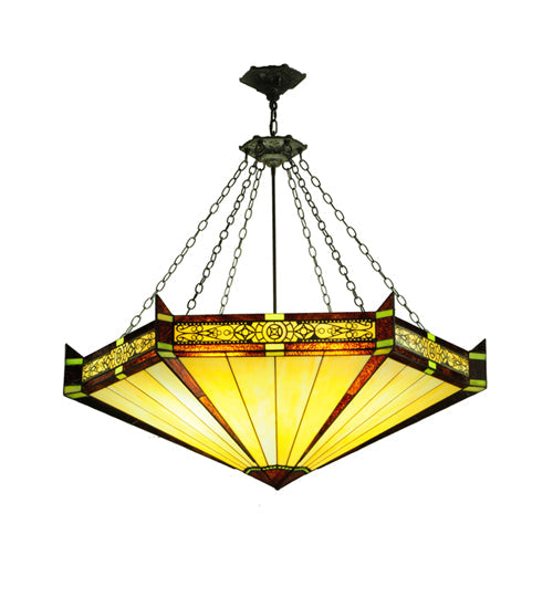 Meyda Lighting Peaches 49" 4-Light Timeless Bronze Ceiling Inverted Pendant Light With Amber & Beige Shade Glass