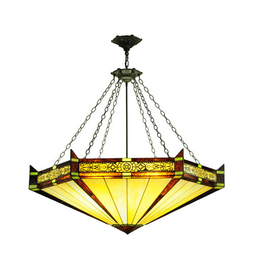 Meyda Lighting Peaches 49" 4-Light Timeless Bronze Ceiling Inverted Pendant Light With Amber & Beige Shade Glass