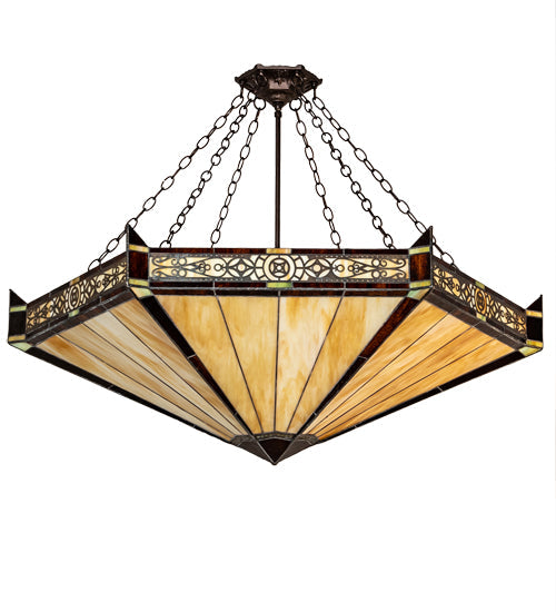 Meyda Lighting Peaches 49" 6-Light Mahogany Bronze Inverted Pendant Light With Amber & Beige Stained Shade Glass