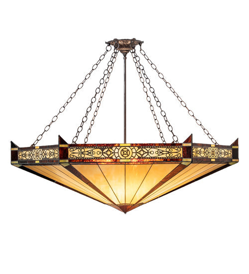 Meyda Lighting Peaches 49" 6-Light Mahogany Bronze Inverted Pendant Light With Amber & Beige Stained Shade Glass