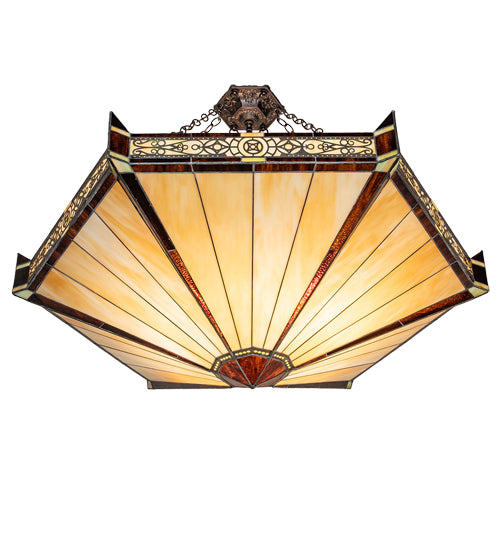 Meyda Lighting Peaches 49" 6-Light Mahogany Bronze Inverted Pendant Light With Amber & Beige Stained Shade Glass