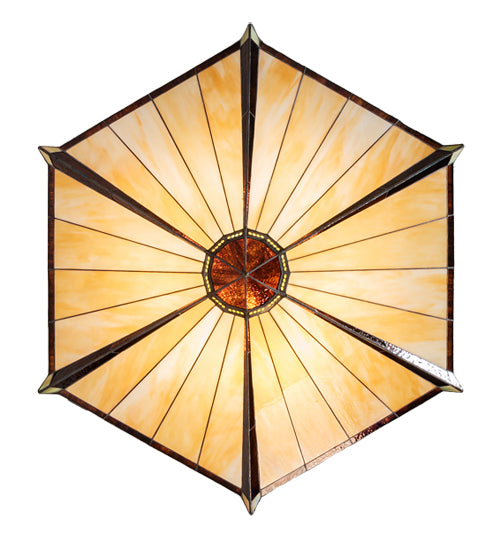 Meyda Lighting Peaches 49" 6-Light Mahogany Bronze Inverted Pendant Light With Amber & Beige Stained Shade Glass