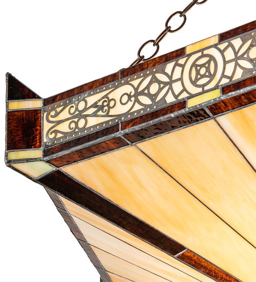 Meyda Lighting Peaches 49" 6-Light Mahogany Bronze Inverted Pendant Light With Amber & Beige Stained Shade Glass