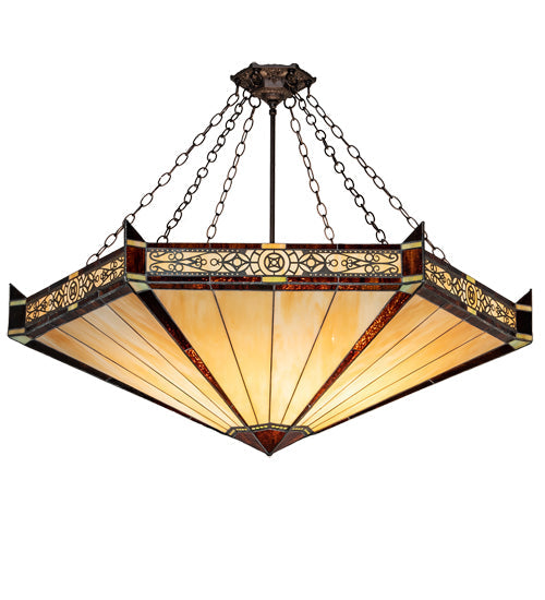 Meyda Lighting Peaches 49" 6-Light Mahogany Bronze Inverted Pendant Light With Amber & Beige Stained Shade Glass