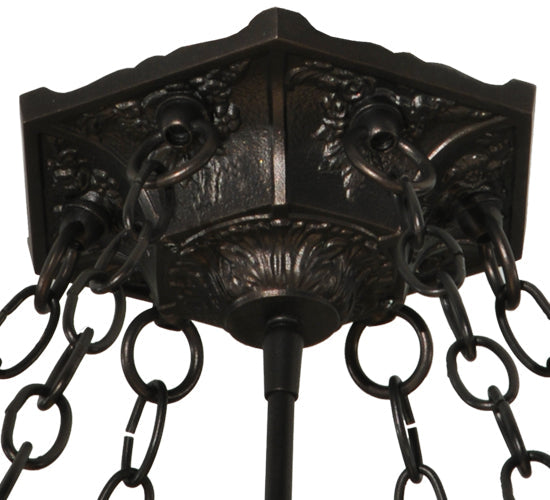 Meyda Lighting Peaches 49" 6-Light Mahogany Bronze Inverted Pendant Light With Honey Stained Shade Glass