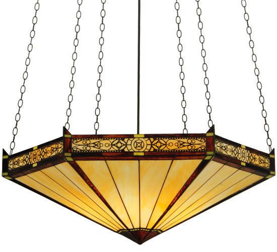Meyda Lighting Peaches 49" 6-Light Mahogany Bronze Inverted Pendant Light With Honey Stained Shade Glass