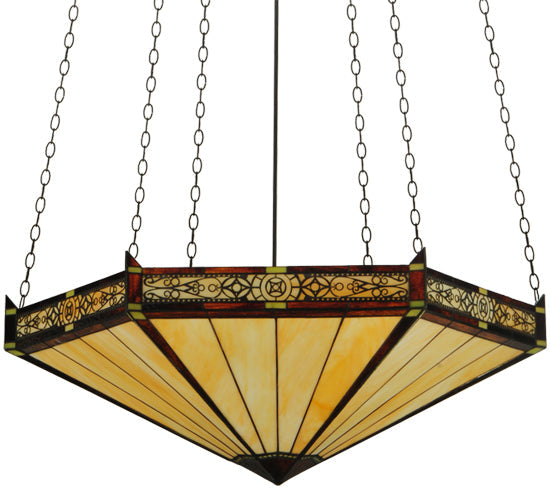 Meyda Lighting Peaches 49" 6-Light Mahogany Bronze Inverted Pendant Light With Honey Stained Shade Glass