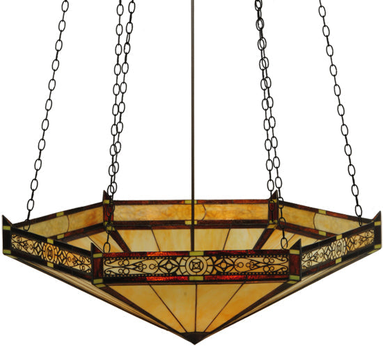 Meyda Lighting Peaches 49" 6-Light Mahogany Bronze Inverted Pendant Light With Honey Stained Shade Glass