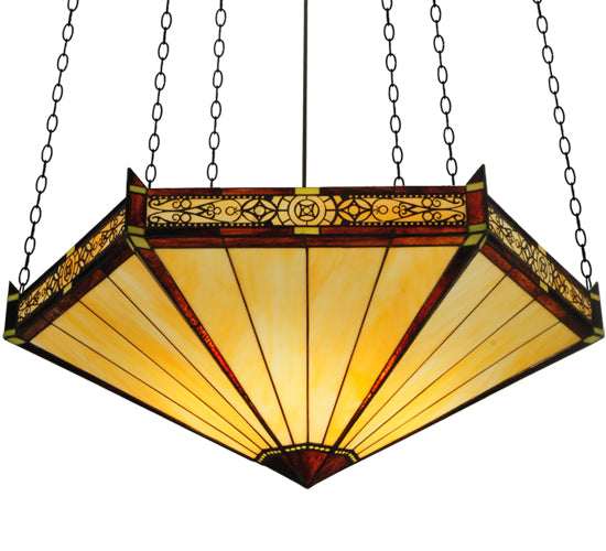 Meyda Lighting Peaches 49" 6-Light Mahogany Bronze Inverted Pendant Light With Honey Stained Shade Glass