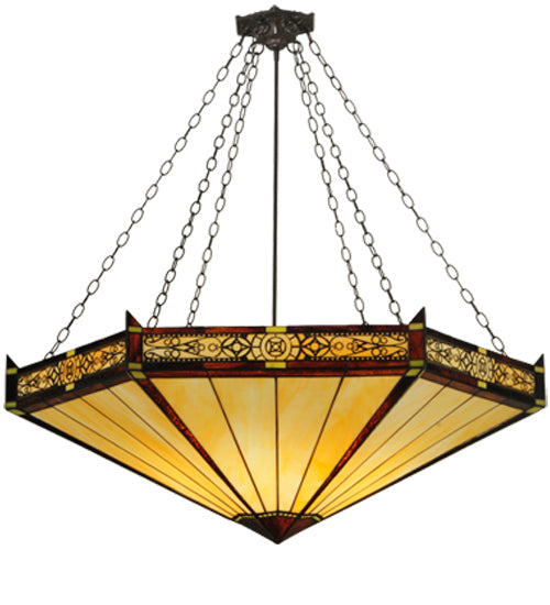Meyda Lighting Peaches 49" 6-Light Mahogany Bronze Inverted Pendant Light With Honey Stained Shade Glass