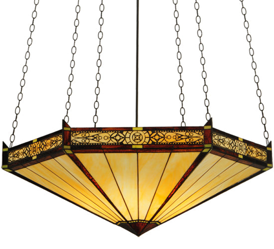 Meyda Lighting Peaches 49" 6-Light Mahogany Bronze Inverted Pendant Light With Honey Stained Shade Glass