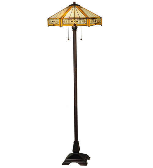 Meyda Lighting Peaches 62" 2-Light Mahogany Bronze Floor Lamp With Beige and Honey Shade Glass