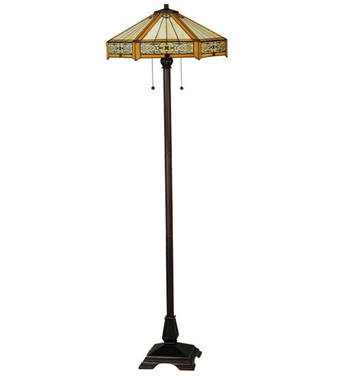 Meyda Lighting Peaches 62" 2-Light Mahogany Bronze Floor Lamp With Beige and Honey Shade Glass