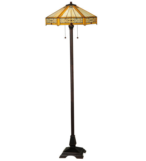 Meyda Lighting Peaches 62" 2-Light Mahogany Bronze Floor Lamp With Beige and Honey Shade Glass