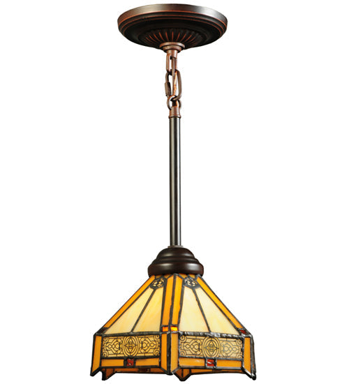 Meyda Lighting Peaches 8" Mahogany Bronze Mini Pendant Light With Beige Shade Glass