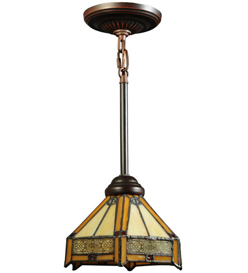 Meyda Lighting Peaches 8" Mahogany Bronze Mini Pendant Light With Beige Shade Glass