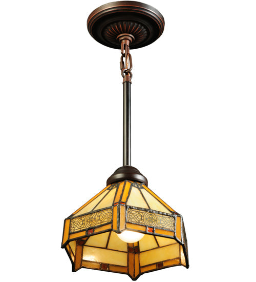 Meyda Lighting Peaches 8" Mahogany Bronze Mini Pendant Light With Beige Shade Glass