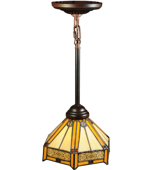 Meyda Lighting Peaches 8" Mahogany Bronze Mini Pendant Light With Beige Shade Glass