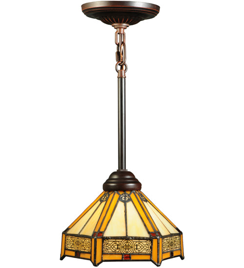 Meyda Lighting Peaches 8" Mahogany Bronze Mini Pendant Light With Beige Shade Glass