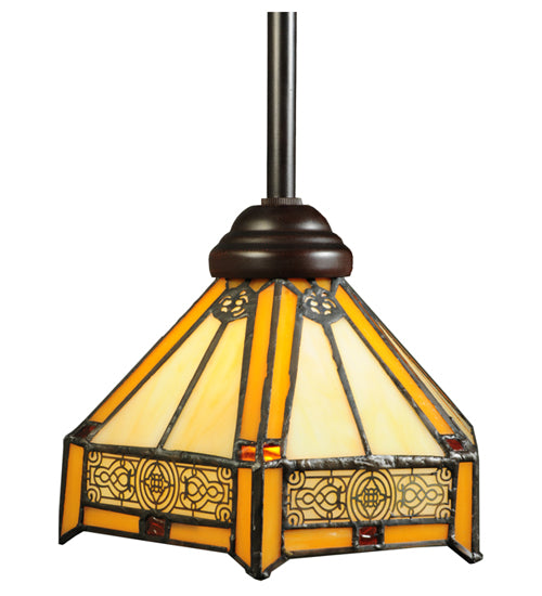 Meyda Lighting Peaches 8" Mahogany Bronze Mini Pendant Light With Beige Shade Glass
