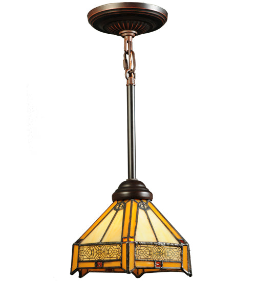 Meyda Lighting Peaches 8" Mahogany Bronze Mini Pendant Light With Beige Shade Glass