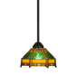 Meyda Lighting Peaches 8" Mahogany Bronze Mini Pendant Light With Honey Amber & Emerald Green Shade Glass