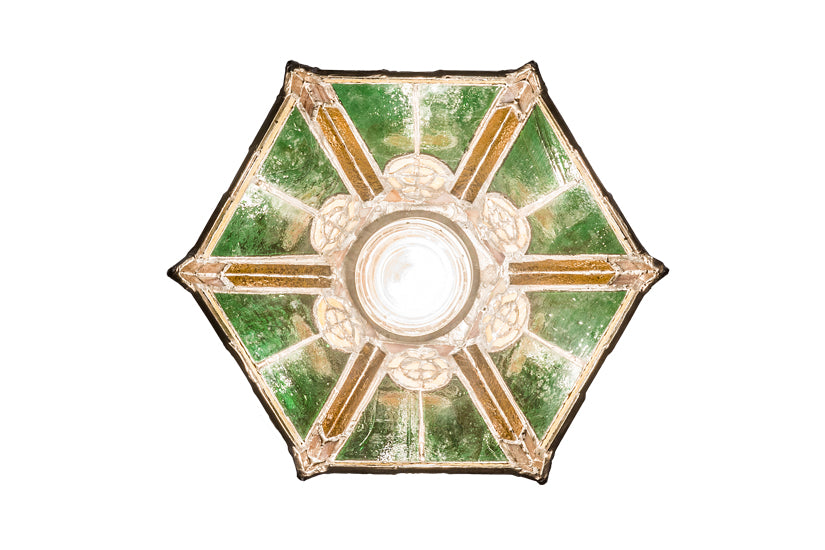 Meyda Lighting Peaches 8" Mahogany Bronze Mini Pendant Light With Honey Amber & Emerald Green Shade Glass