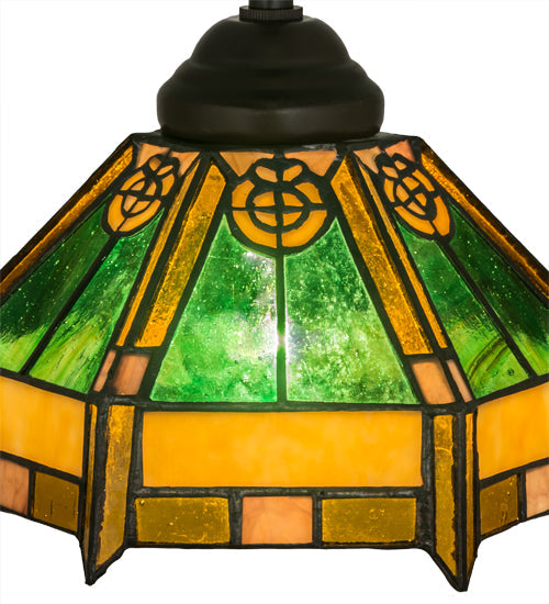 Meyda Lighting Peaches 8" Mahogany Bronze Mini Pendant Light With Honey Amber & Emerald Green Shade Glass