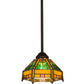 Meyda Lighting Peaches 8" Mahogany Bronze Mini Pendant Light With Honey Amber & Emerald Green Shade Glass