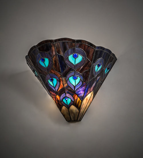 Meyda Lighting Peacock 14" 2-Light Wall Sconce With Multi-Colored Shade Glass