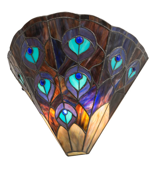 Meyda Lighting Peacock 14" 2-Light Wall Sconce With Multi-Colored Shade Glass