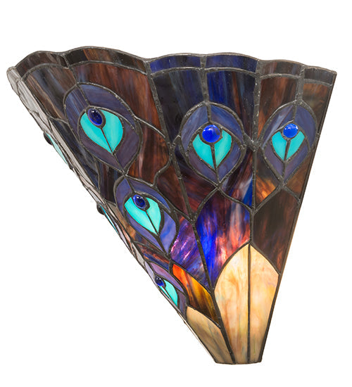 Meyda Lighting Peacock 14" 2-Light Wall Sconce With Multi-Colored Shade Glass