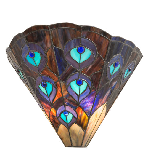 Meyda Lighting Peacock 14" 2-Light Wall Sconce With Multi-Colored Shade Glass