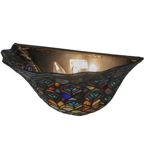 Meyda Lighting Peacock Feather 13" Wall Sconce With Multi-Colored Shade Glass