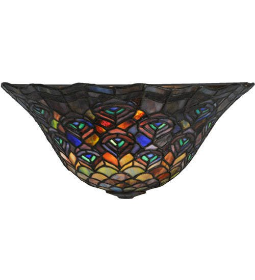 Meyda Lighting Peacock Feather 13" Wall Sconce With Multi-Colored Shade Glass