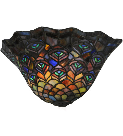 Meyda Lighting Peacock Feather 13" Wall Sconce With Multi-Colored Shade Glass
