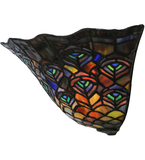 Meyda Lighting Peacock Feather 13" Wall Sconce With Multi-Colored Shade Glass