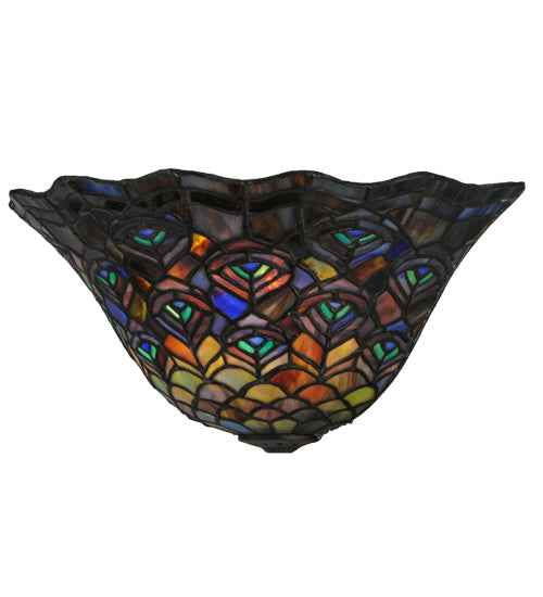 Meyda Lighting Peacock Feather 13" Wall Sconce With Multi-Colored Shade Glass