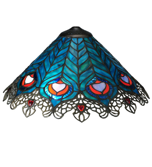 Meyda Lighting Peacock Feather 23" 2-Light Mahogany Bronze Lace Table Lamp With Multi-Colored Shade Glass