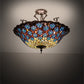 Meyda Lighting Peacock Feather 24" 3-Light Mahogany Bronze Semi-flush Mount Light With Multi-Colored Shade Glass