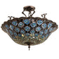 Meyda Lighting Peacock Feather 24" 3-Light Mahogany Bronze Semi-flush Mount Light With Multi-Colored Shade Glass