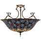 Meyda Lighting Peacock Feather 24" 3-Light Mahogany Bronze Semi-flush Mount Light With Multi-Colored Shade Glass