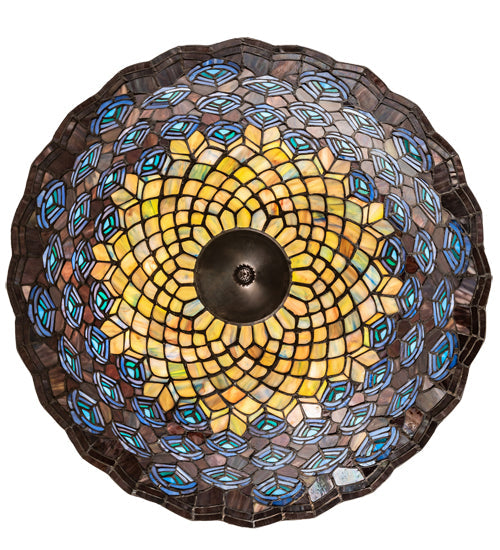 Meyda Lighting Peacock Feather 24" 3-Light Mahogany Bronze Semi-flush Mount Light With Multi-Colored Shade Glass