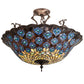 Meyda Lighting Peacock Feather 24" 3-Light Mahogany Bronze Semi-flush Mount Light With Multi-Colored Shade Glass