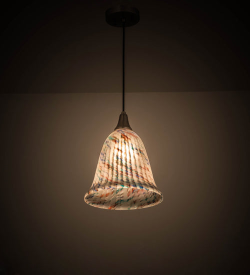 Meyda Lighting Peacock Pate-De-Verre 10" Brushed Nickel Pendant Light With Multi-Colored Shade Glass