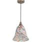 Meyda Lighting Peacock Pate-De-Verre 10" Brushed Nickel Pendant Light With Multi-Colored Shade Glass